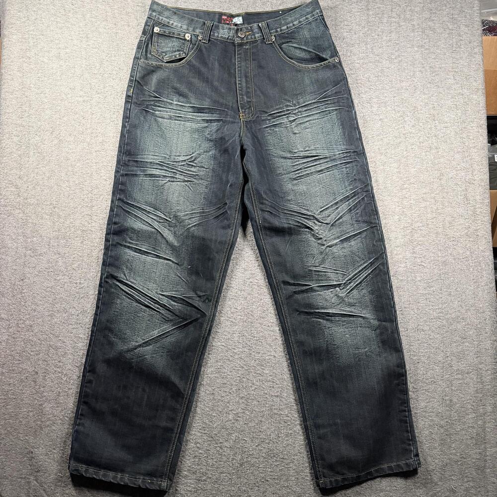 Raw Blue Jeans Mens 34x34 Blue Relaxed Straight Distressed Baggy Y2K Straight